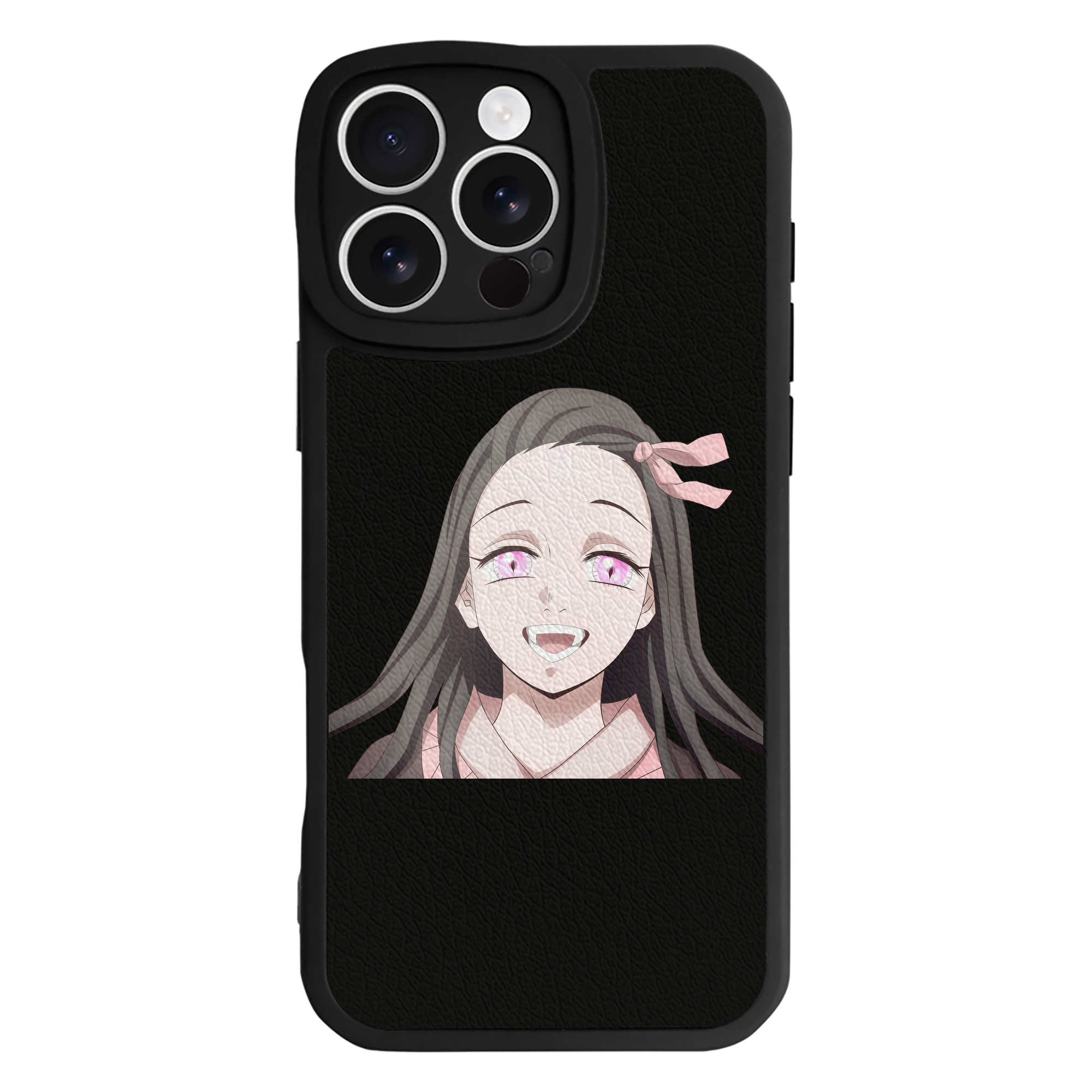 （画像用） 鬼滅の刃（きめつのやいば）竈門 禰󠄀豆子／かまど ねずこ Kamado Nezuko 【iPhone 16シリーズ対応】シリコンスマホケース（レザー調） 材質：シリコン